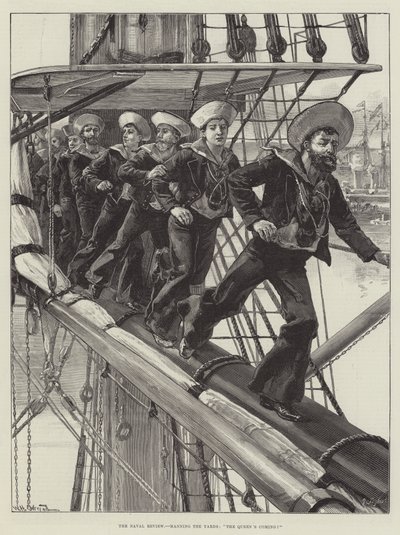 De Marineparade, bemanning van de Schepen, De Koningin Komt! door William Heysham Overend