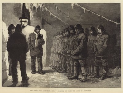 De Noordpool Expeditie, Zondagochtend aan boord van de Alert in de Midwinter door William Heysham Overend