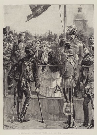 De koningin die onderscheidingen uitreikt aan gewonde officieren en soldaten uit de Krim, 21 mei 1856 door William Heysham Overend