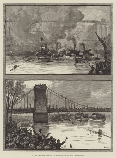 De race voor het scullkampioenschap, op de Tyne door William Heysham Overend