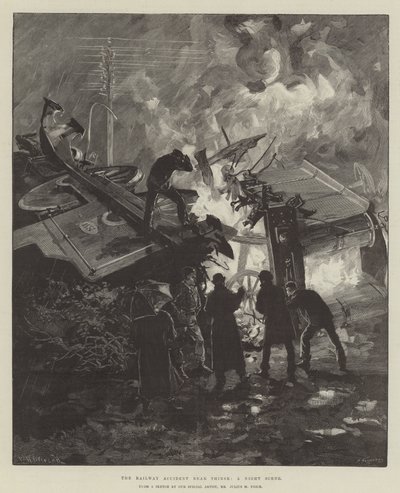 Het Spoorwegongeval bij Thirsk, een Nachtelijke Scene door William Heysham Overend