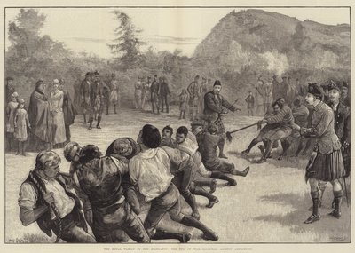 De Koninklijke Familie in de Hooglanden, het Touwtrekken-Balmoral tegen Abergeldie door William Heysham Overend