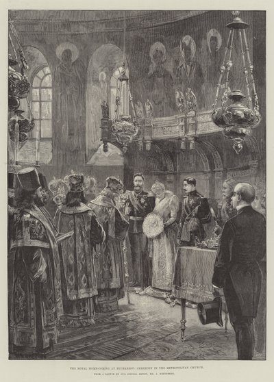 De koninklijke thuiskomst in Boekarest, ceremonie in de Metropolitane Kerk door William Heysham Overend