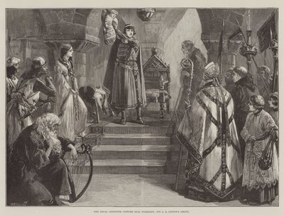 Het Kostuumbal van het Koninklijk Instituut Tableaux, Groep van Sir J D Linton door William Heysham Overend
