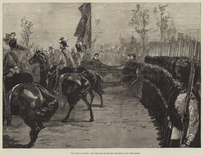 De Koninklijke Review, de Brigade van de Garde marcheert langs de Koningin door William Heysham Overend