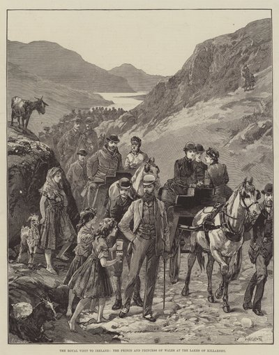 Het Koninklijk Bezoek aan Ierland, de Prins en Prinses van Wales bij de Meren van Killarney door William Heysham Overend