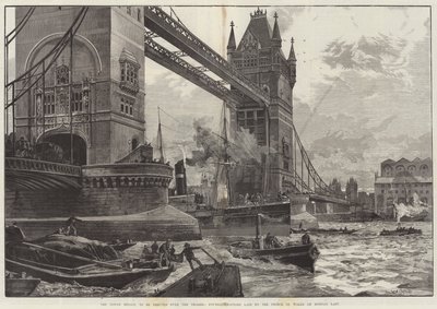 De Tower Bridge, te bouwen over de Theems, Fundering gelegd door de Prins van Wales op maandag laatst door William Heysham Overend