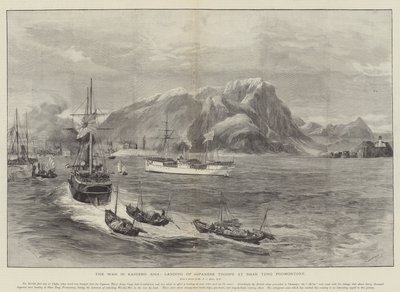 De oorlog in Oost-Azië, landing van Japanse troepen bij Shan Tung Promontory door William Heysham Overend