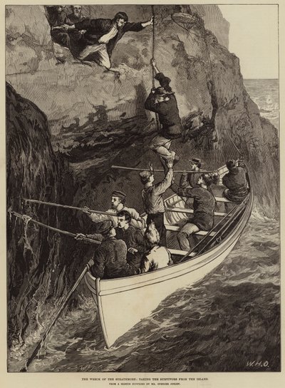 Het wrak van de Strathmore, het redden van de overlevenden van het eiland door William Heysham Overend