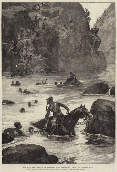 De Zoeloe Oorlog, Terugtocht van Vluchtelingen van Isanhlwana over de Buffalo Rivier door William Heysham Overend