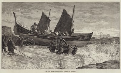 De recente stormen, het lanceren van de reddingsboot in Brighton door William Heysham Overend