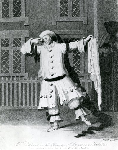 Mr Delphini in de rol van Pierot in Aladdin, 1780-1790 door William Hincks