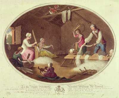 De gebruikelijke methode van beuken, zwingelen en hekelen van vlas, plaat IV van 