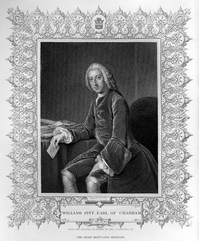 Portret van William Pitt, 1e Graaf van Chatham, gegraveerd door William Holl de Jongere (1807-71) door William Hoare