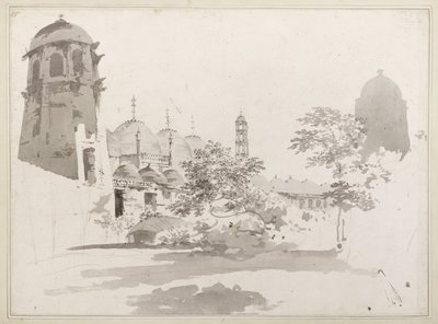 Een Uitzicht op de Cuttera Gebouwd door Jaffier Cawn in Murishidbad, ca. 1781 (grijze was en potlood op papier) door William Hodges