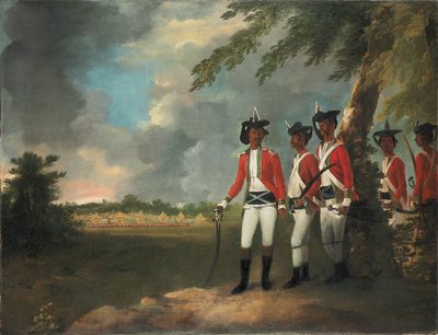 Kamp van duizend mannen gevormd door Augustus Cleveland drie mijl van Bhagalpur, met zijn herenhuis in de verte door William Hodges