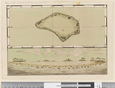 Pagina 25b/a Kaart en profiel van Palmerston Island door William Hodges