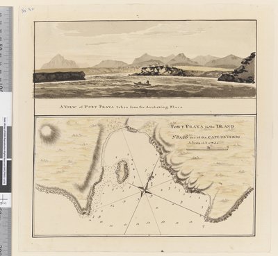 Kaart van Port Praya op het eiland St Jago, Kaapverdische Eilanden door William Hodges