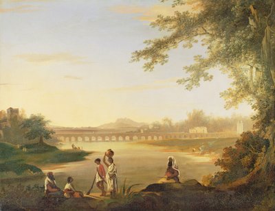 De Marmalongbrug, met een sepoy en inboorlingen op de voorgrond, ca. 1783 door William Hodges