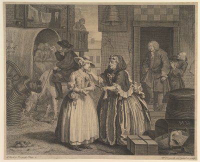 Een Hoerenloopbaan, Plaat 1 door William Hogarth