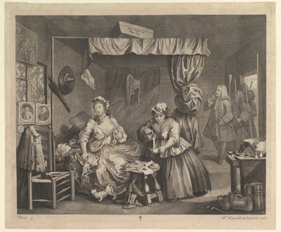 Het verloop van een hoer, Plaat 3, april 1732 door William Hogarth