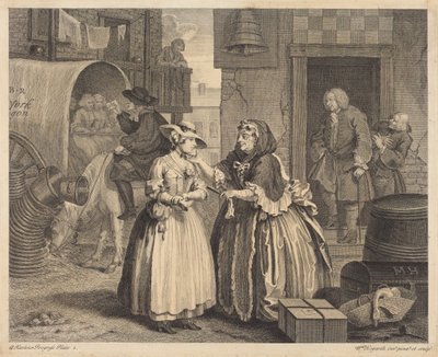 De loopbaan van een prostituee: plaat 1 door William Hogarth