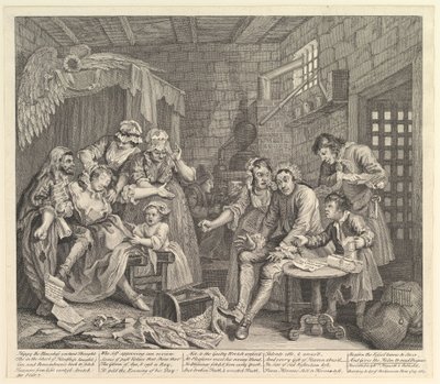 Een Rakes Vooruitgang, Plaat 7, 25 juni 1735 door William Hogarth