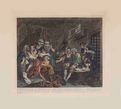 Een losbandig leven, Plaat 7: De gevangenisscène, ca. 1735 door William Hogarth