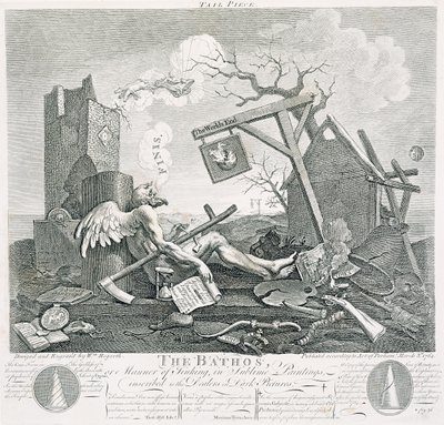 Bathos, wijze van zinken, in sublieme schilderijen opgedragen aan de handelaren in donkere schilderijen door William Hogarth