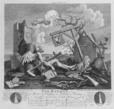 Bathos, Manier van zinken, in sublieme schilderijen opgedragen aan de handelaren in donkere schilderijen, 1764 door William Hogarth