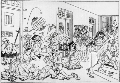 Bedlam psychiatrische inrichting, gravure uit de serie 