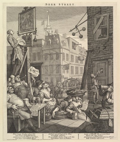 Bierstraat door William Hogarth