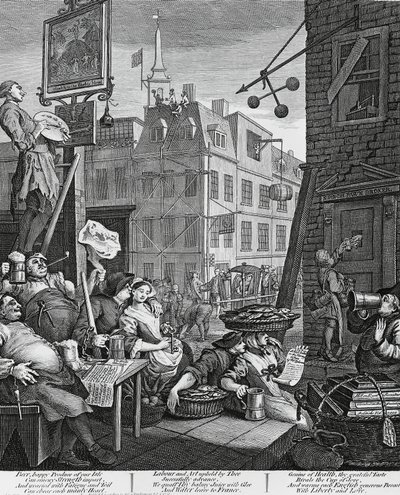 Beer Street, Londen, gravure door William Hogarth, Verenigd Koninkrijk door William Hogarth