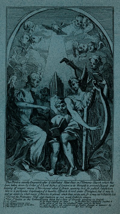 Burlesque op Kents Altaarstuk in St Clement Danes, ca. 1725 door William Hogarth