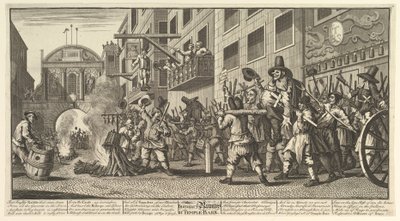Het Verbranden van de Rumps bij Temple Bar Twaalf Grote Illustraties voor Samuel Butlers Hudibras, 1725-68 door William Hogarth