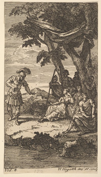 Cassandra, Frontispice, Vol. 4, 1725 door William Hogarth