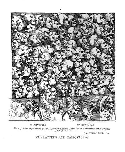 Personages en karikaturen, 1743 door William Hogarth