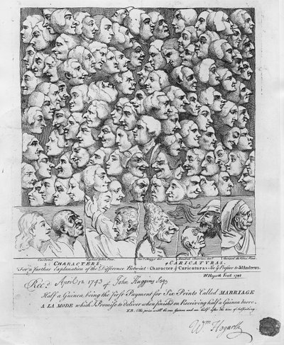 Personages en Karikaturen, gepubliceerd in april 1743 door William Hogarth