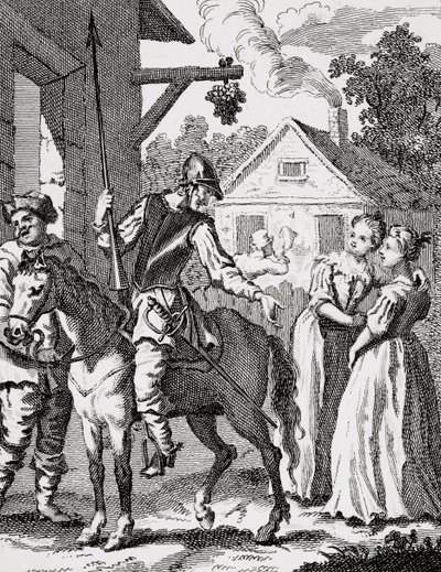 Don Quichot en Sancho Panza bij een herberg door William Hogarth