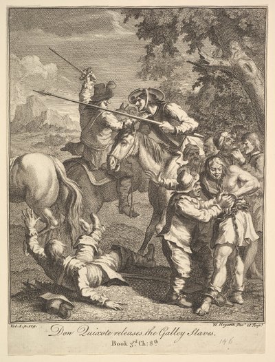 Don Quichot bevrijdt de Galeislaven door William Hogarth