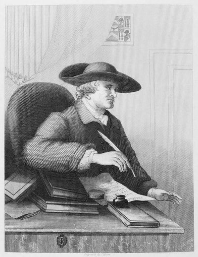 Dr. Thomas Morell de geleerde en drukker. Hij staat bekend als librettist en schreef het meest gedetailleerde verslag van de samenwerking met Handel. Gravure door J. Moore naar William Hogarth door William Hogarth