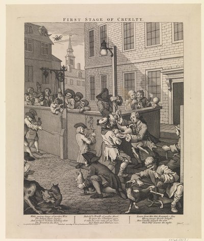 Eerste stadium van wreedheid door William Hogarth