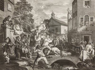 Four Prints of an Election, Plaat 4: Chairing the Members door William Hogarth