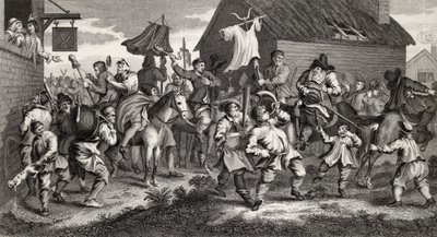 Hudibras ontmoet de Skimmington, gegraveerd door T.E. Nicholson, uit 