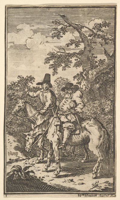 Hudibras Trekt ten Strijde Zeventien Kleine Illustraties voor Samuel Butlers Hudibras, no..., 1721-26 door William Hogarth