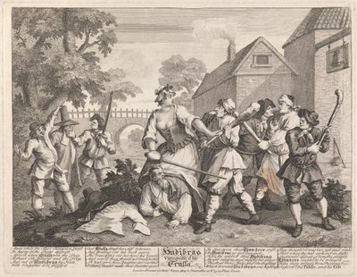 Hudibras verslagen door Trulla door William Hogarth