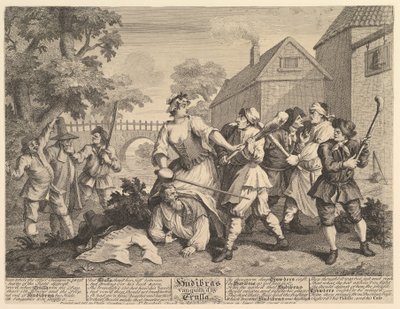 Hudibras verslagen door Trulla Twaalf grote illustraties voor Samuel Butlers ..., februari 1725-26 door William Hogarth