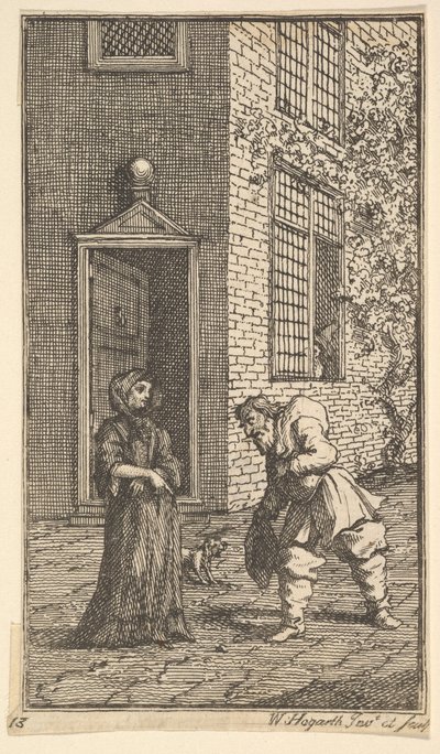 Hudibras het hof maken aan de weduwe Zeventien kleine illustraties voor Samuel Butlers Hudibras..., 1721-26 door William Hogarth