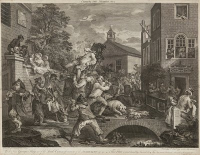 Humors van een Verkiezing (Set van Vier) door William Hogarth