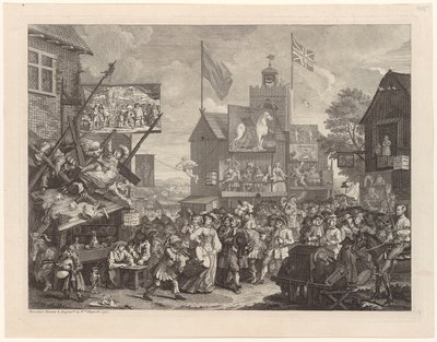 Jaarmarkt in Southwark door William Hogarth
